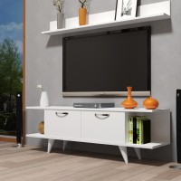 Moxen T2 Duvar Raflı Tv Sehpası - Kitaplıklı Tv Ünitesi Modern  Beyaz