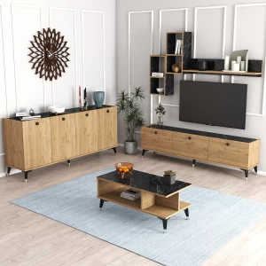 Moxen Mobilya Moxen Mtsk2 Mira Tv Ünitesi Raflı Dolaplı Orta Sehpası Ve Konsol Takımı /yemek Odası bendir