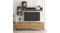 Moxen Mobilya Moxen Mt1 Mira Duvar Raflı Tv Sehpası - Kitaplıklı Tv Ünitesi Modern Bendir